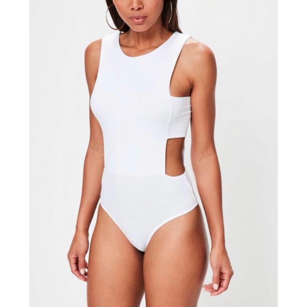 White Tab Side Crew Neck Bodysuit